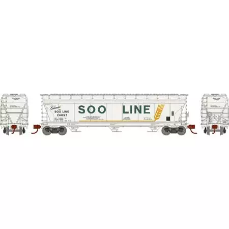 Athearn 12950 N Scale ACF 4600 3 Bay Covered Hopper SOO Line 74057 2 Athearn 12950 N Scale ACF 4600 3 Bay Covered Hopper SOO Line 74057 - Image 2