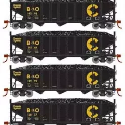 Athearn 15154 HO Scale 40' 3 Bay Ribbed Hopper With Load Chessie System B&O 4 Pack #1