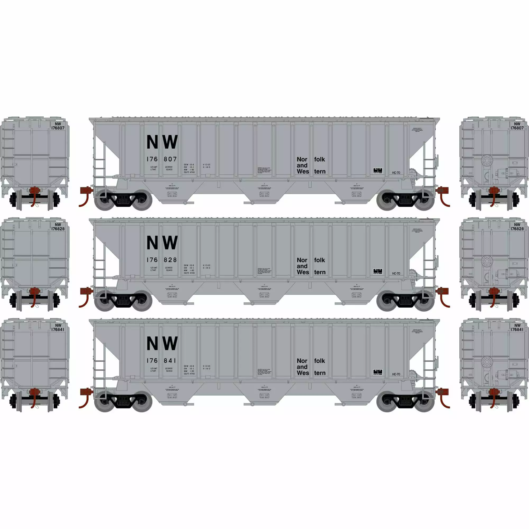 Athearn 18792 HO Scale PS 4740 Covered Hopper Norfolk Western NW 3 Pack 2 Athearn 18792 HO Scale PS 4740 Covered Hopper Norfolk Western NW 3 Pack - Image 2