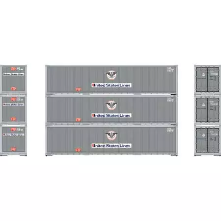 Athearn 63390 HO Scale 40' Smoooth Side Container United States Line USLU 3 Pack #2 2 Athearn 63390 HO Scale 40' Smoooth Side Container United States Line USLU 3 Pack #2 - Image 2