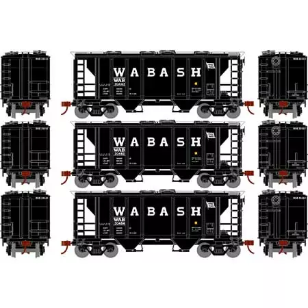 Athearn HO Scale 15426 PS-2 2003 Covered Hopper Wabash WAB 3 Pack 2 Athearn HO Scale 15426 PS-2 2003 Covered Hopper Wabash WAB 3 Pack - Image 2