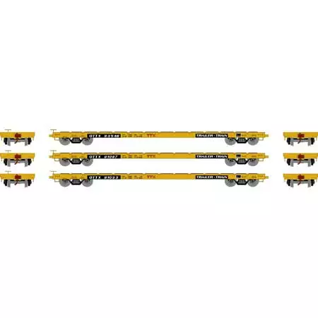 Athearn HO Scale 97065 60' Flatcar Trailer Train "Red Logo" OTTX 3 Pack 2 Athearn HO Scale 97065 60' Flatcar Trailer Train "Red Logo" OTTX 3 Pack - Image 2