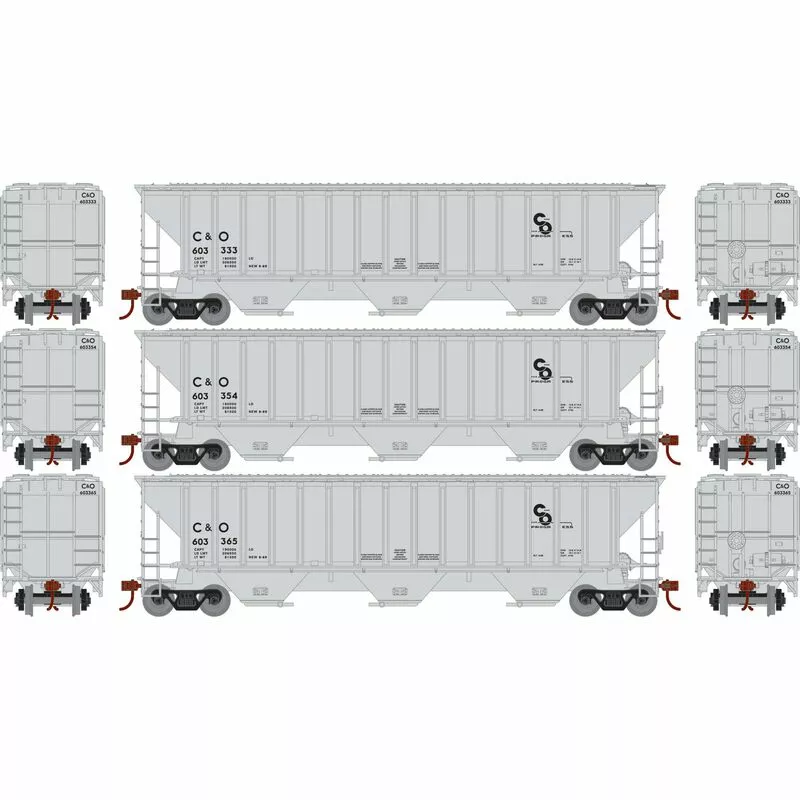 Athearn RTR 22269 HO Scale PS 4740 Covered Hopper Chesapeake & Ohio C&O 3-Pack 2 Athearn RTR 22269 HO Scale PS 4740 Covered Hopper Chesapeake & Ohio C&O 3-Pack - Image 2