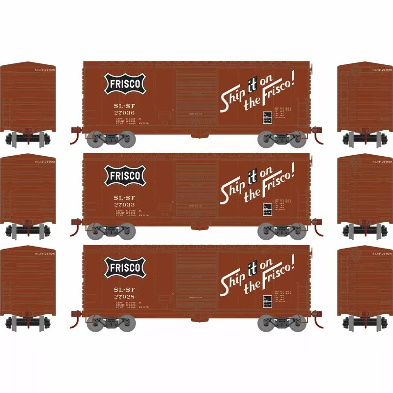 Athearn RTR 69447 HO Scale 40' Modernized Boxcar Frisco SLSF 3 Pack 2 Athearn RTR 69447 HO Scale 40' Modernized Boxcar Frisco SLSF 3 Pack - Image 2